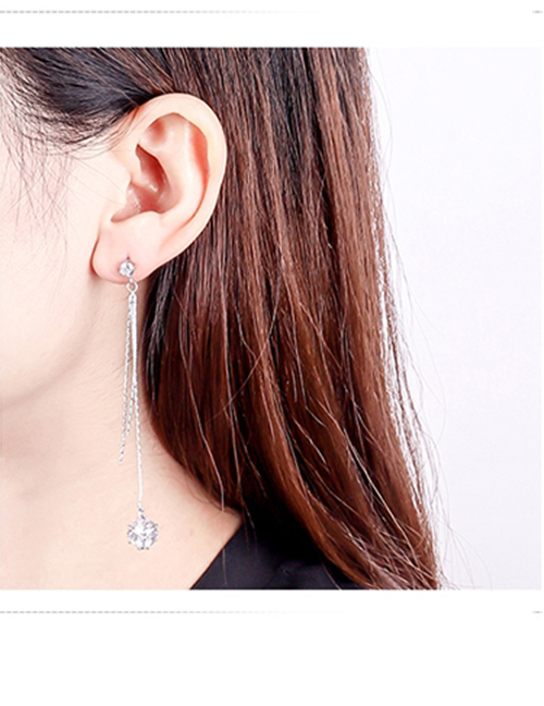 Fashion Silver Color Diamond Decorated Long Tassel Earrings