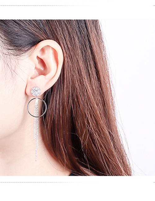 Fashion Silver Color Circular Ring Decorated Tassel Earrings