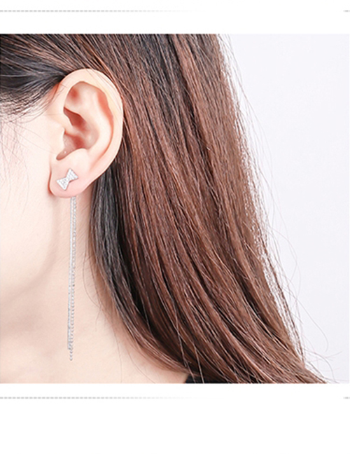 Fashion Silver Color Bowknot Decorated Tassel Earrings