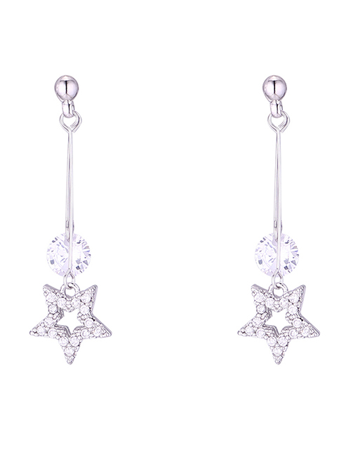 Simple Silver Color Star Shape Decorated Earrings
