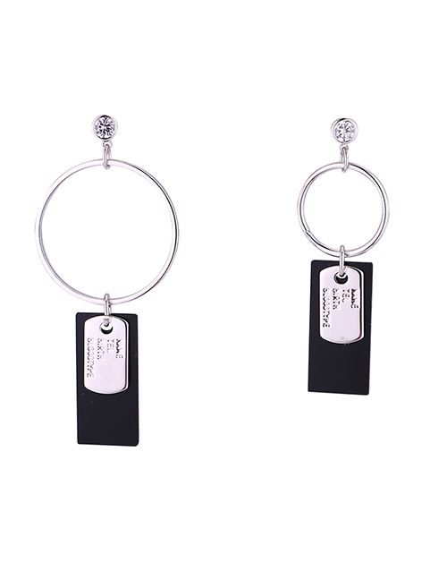 Simple Silver Color+black Round Shape Decorated Earrings