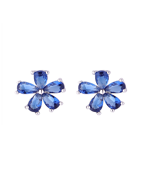 Simple Silver Color+blue Flower Shape Decorated Earrings
