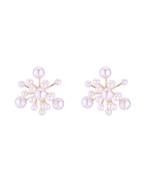 Fashion Gold Plated Gold Pearl Flower  Silver Needle Earrings