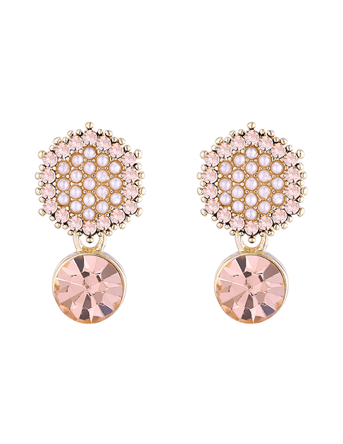 Fashion 14k Gold + Light Peach Hexagon Full Diamond Pearl Plated Gold  Silver Needle Stud Earrings