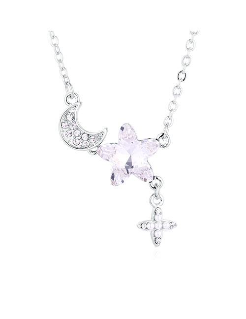 Fashion White Star Moon Crystal Necklace
