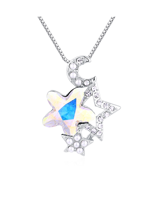 Fashion Colorful White Star Moon Guard Crystal Necklace