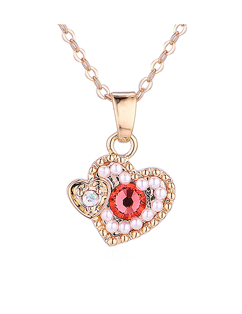 Fashion Champagne Gold + Water Lotus Heart-filled Crystal Necklace
