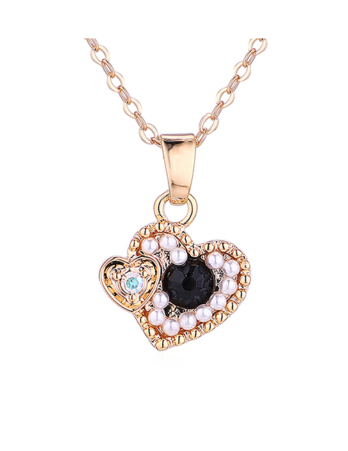 Fashion Champagne Gold + Black Heart-filled Crystal Necklace