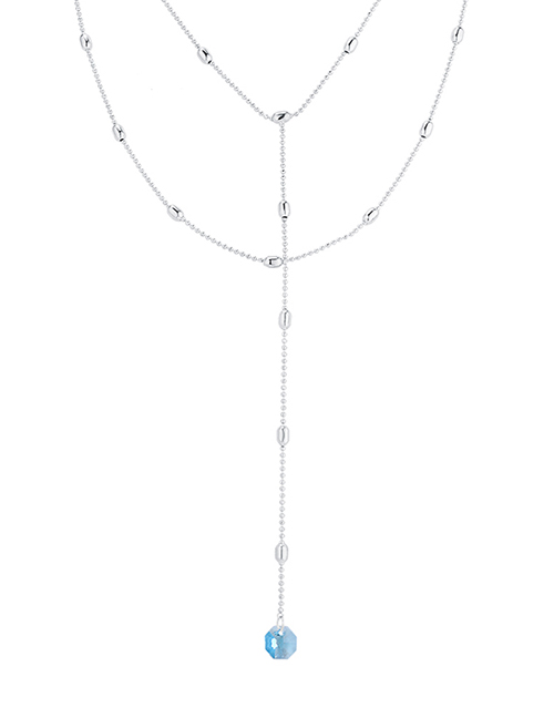 Fashion Platinum + Sea Blue Crystal Necklace - Water Moon