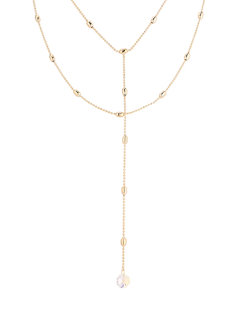 Fashion 14k Gold + Color White Crystal Necklace - Water Moon
