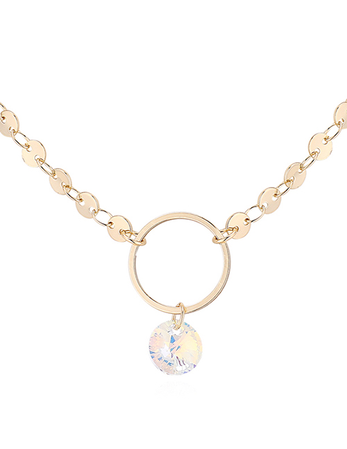 Fashion 14k Gold + Color White Crystal Necklace - Ring
