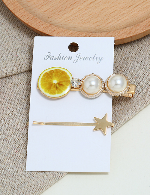 Fashion Yellow Alloy Diamond: Pearl: Lemon: Hair Clip: Two-piece
