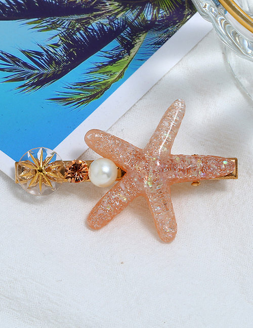 Fashion Champagne Alloy Diamond-studded Pearl Starfish Hairpin