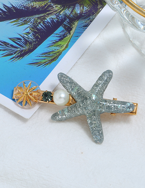 Fashion Gray Alloy Diamond-studded Pearl Starfish Hairpin
