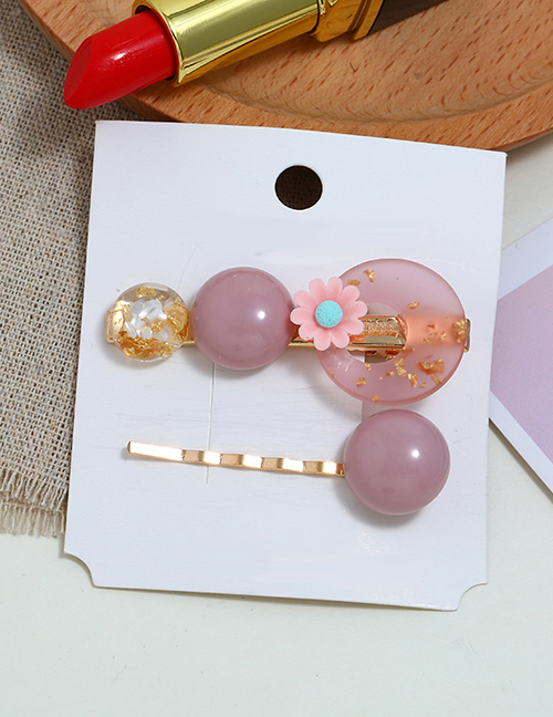 Fashion Pink Pearl Flower Alloy Hair Clip Two-piece