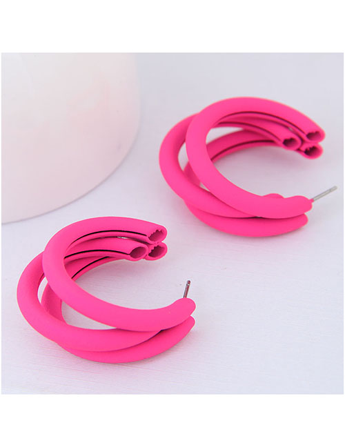 Fashion Rose Red Metal Fluorescent Half-turn Multi-layer Earrings
