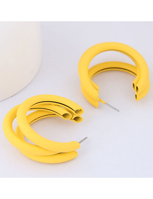 Fashion Yellow Metal Fluorescent Half-turn Multi-layer Earrings