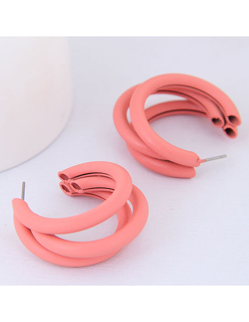 Fashion Pink Metal Fluorescent Half-turn Multi-layer Earrings