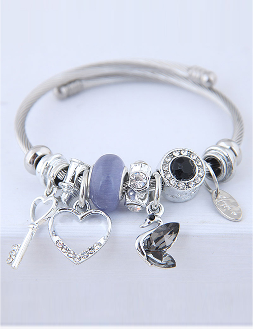 Fashion Gray-blue Metal Key Love Swan Pendant Multi-element Bracelet