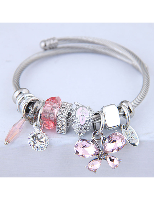 Fashion Pink Metal Butterfly Pendant Multi-element Bracelet