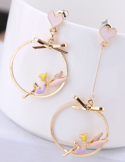 Fashion Pink Angel Asymmetrical Earrings
