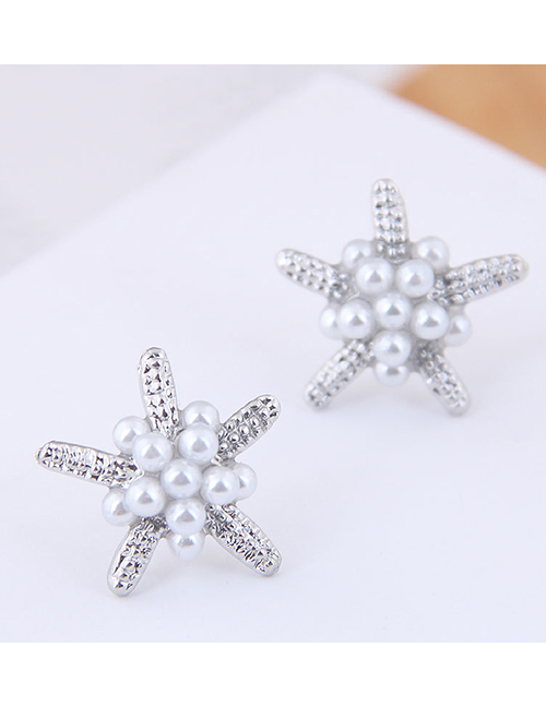 Fashion Silver (silver) Small Starfish Pearl Stud Earrings
