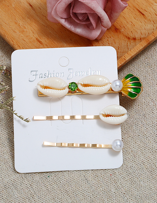 Fashion Green Conch Sea Shell Hair Clip Two-piece