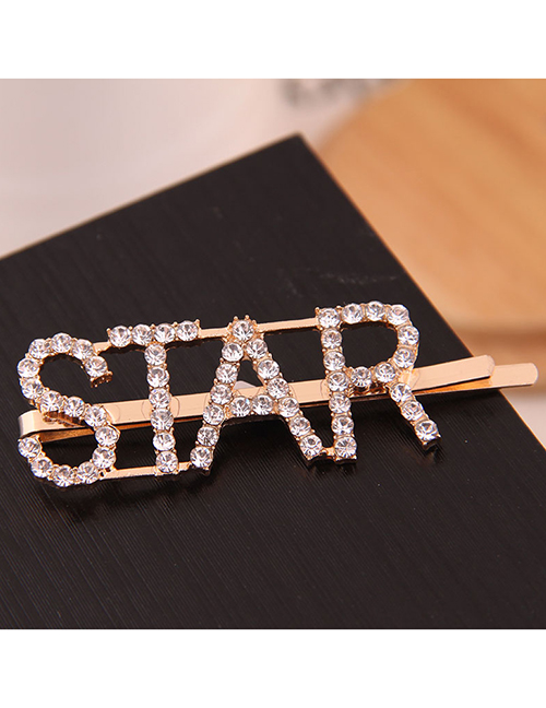 Fashion Gold Metal Flash Diamond Letter Hairpin