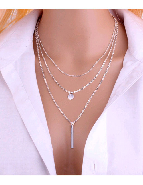 Silver Metal Multilayer Chain Necklace