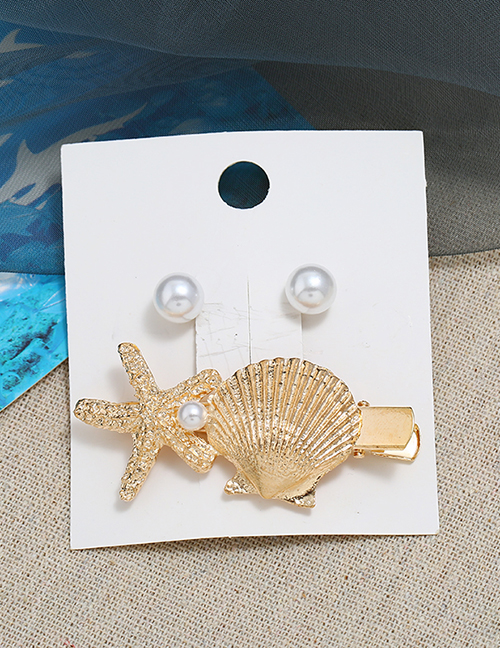 Metal Metal Pearl Stud Earrings Starfish Hairpin Set