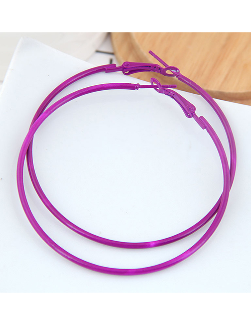 Purple Metal Fluorescent Color Ring Earrings