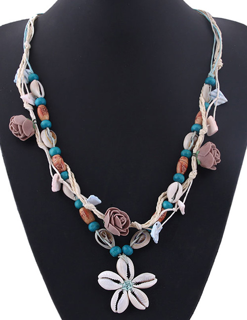 Fashion Blue Conch Shell Flower Necklace
