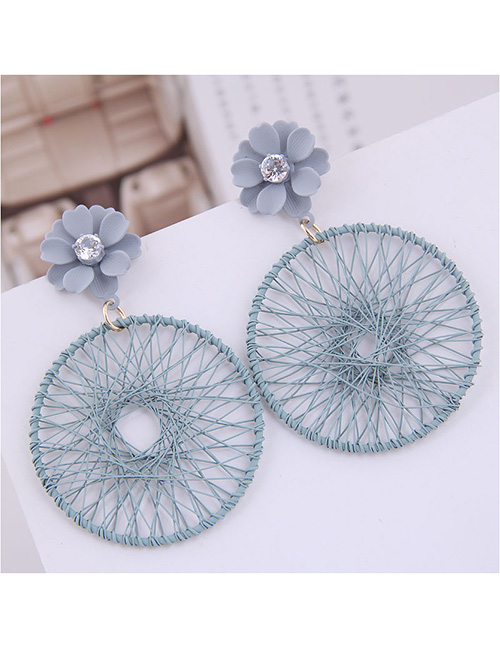 Fashion Gray + Blue Metal Flower Catching Net Earrings