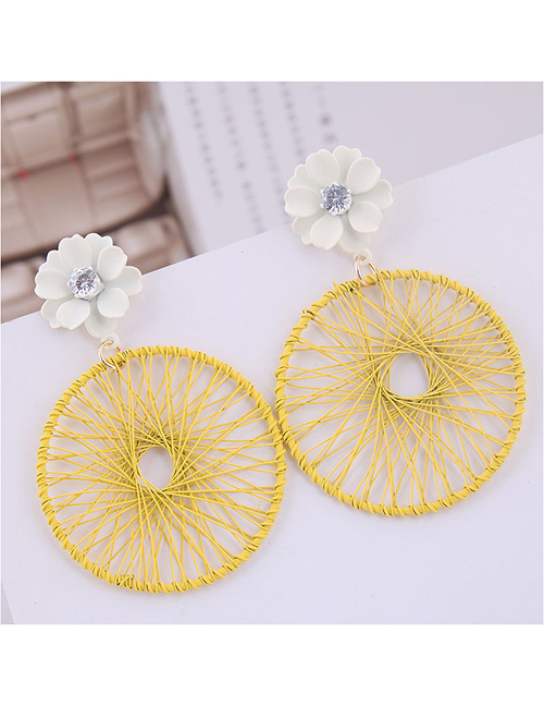 Fashion White + Yellow Metal Flower Catching Net Earrings