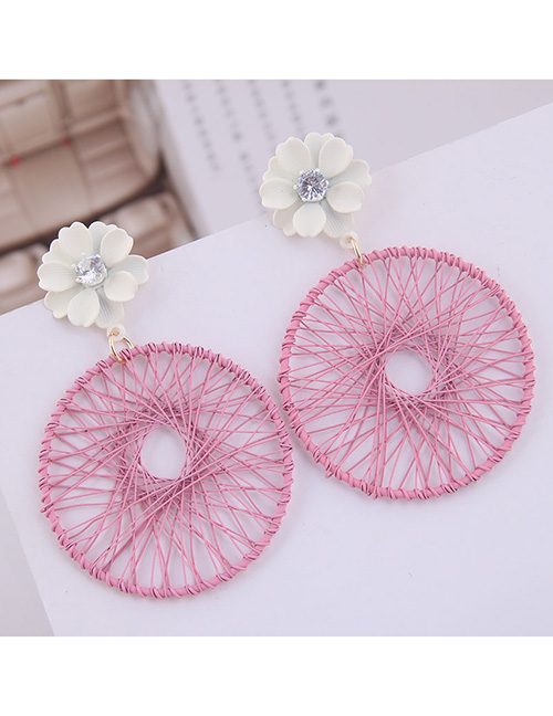 Fashion White + Pink Metal Flower Catching Net Earrings
