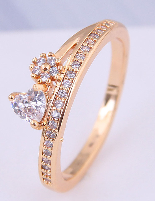 Fashion Gold Mosaic Heart Shaped Zircon Ring