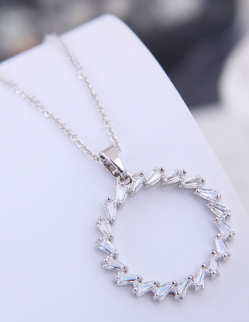 Fashion Silver Copper Micro Inlaid Zircon Ring Necklace