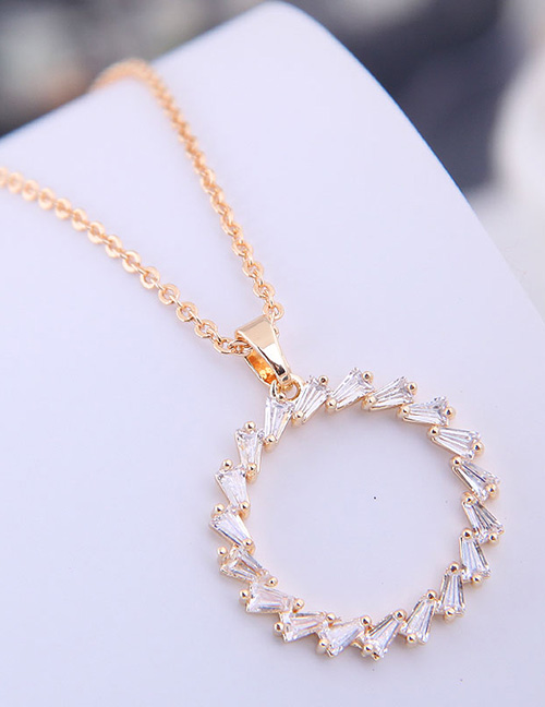 Fashion Gold Copper Micro Inlaid Zircon Ring Necklace