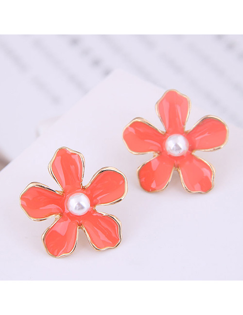 Fashion Red Metal Flower Earrings