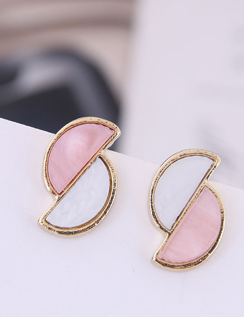 Fashion Pink  Silver Needle Crescent Double Earrings