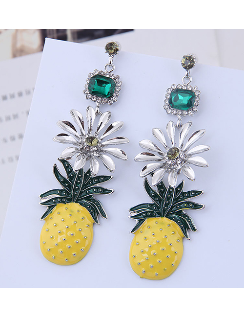 Fashion Silver Metal Flower Pineapple Earrings