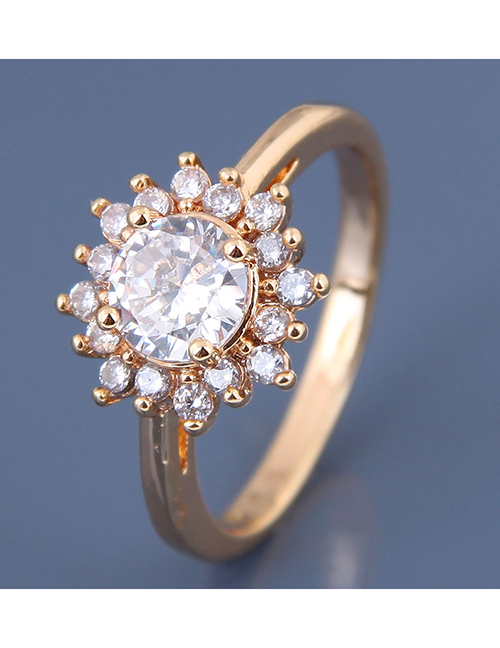 Fashion Gold Inlaid Zircon Sun Flower Ring