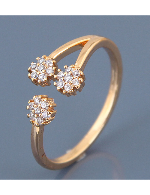 Fashion Gold Inlaid Zircon Flower Opening Ring