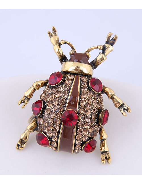 Fashion Gold Metal Flash Drill Ladybug Brooch
