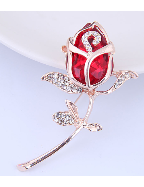 Fashion Red Metal Gemstone Tulip Brooch