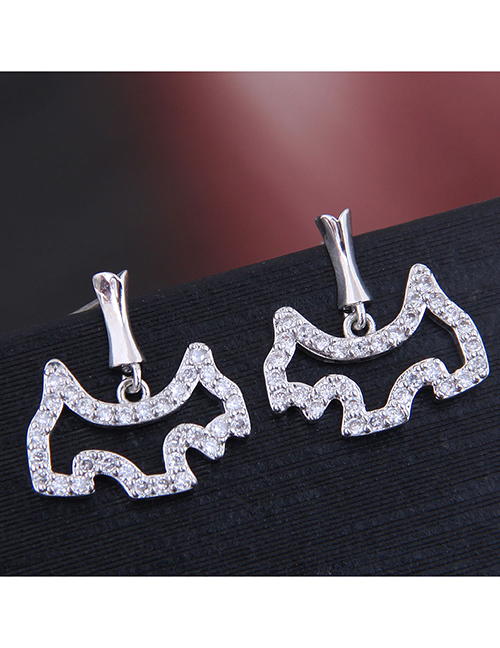 Fashion Silver Copper Micro-inlaid Zircon Rich Dog Earrings