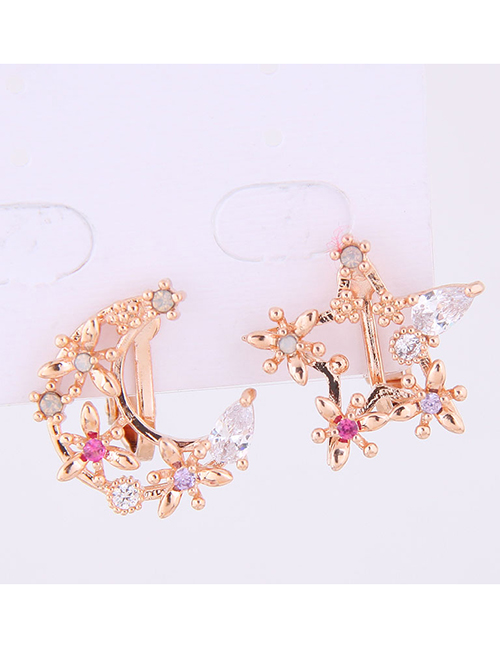 Fashion Gold Copper Micro-inlaid Zircon Star And Moon Asymmetrical Earrings