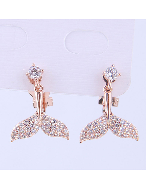 Fashion Gold Copper Micro-inlaid Zircon Fish Tail Earrings