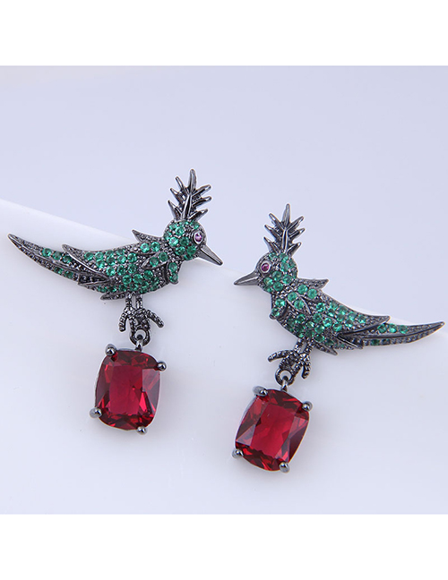 Fashion Crimson Copper Micro Inlaid Zircon Bird Earrings