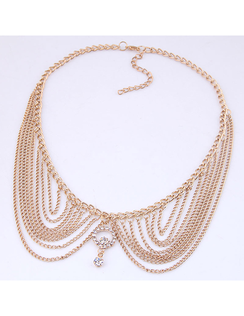 Fashion Gold Metal Multi-layer Tassel Collar Necklace